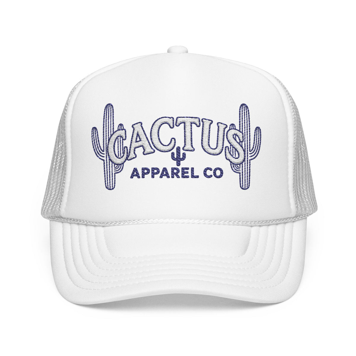 Cactus Foam Trucker Hat — Deep Blue Embroidered Cacti Logo