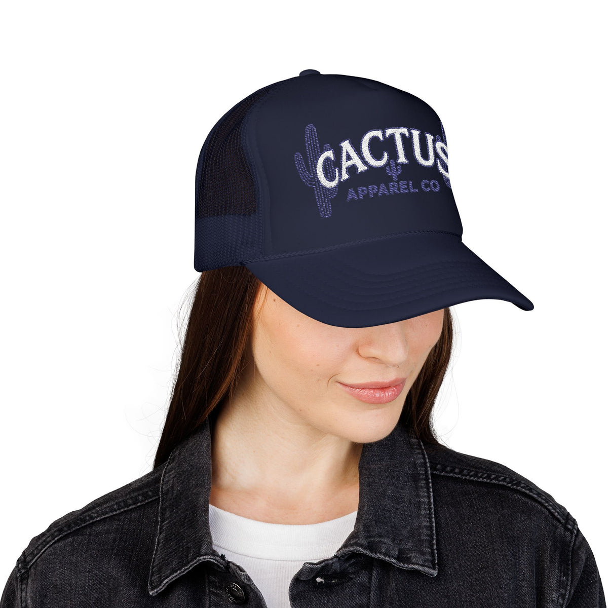 Cactus Foam Trucker Hat — Deep Blue Embroidered Cacti Logo