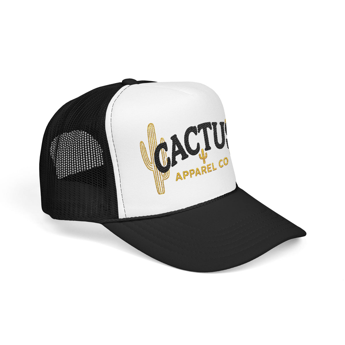 Cactus Foam Trucker Hat — Gold Embroidered Cacti Logo