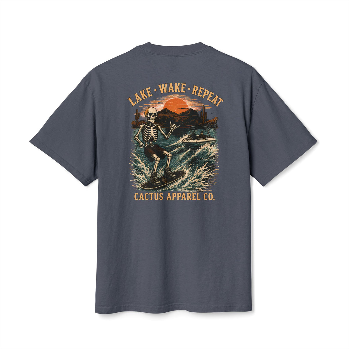 Surf Skeleton Vintage Tee — "Lake · Wake · Repeat" Skeleton Graphic T-Shirt | Skeleton Collection