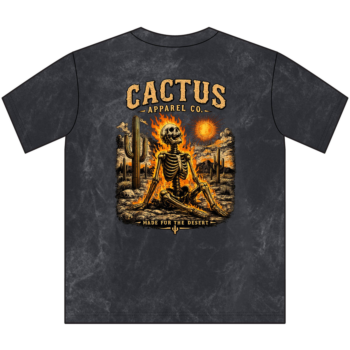 Vintage Cactus Crewneck Tee — Blazing Skeleton Graphic T-shirt | Skeleton Collection