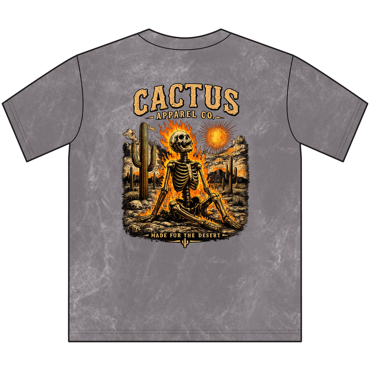 Vintage Cactus Crewneck Tee — Blazing Skeleton Graphic T-shirt | Skeleton Collection