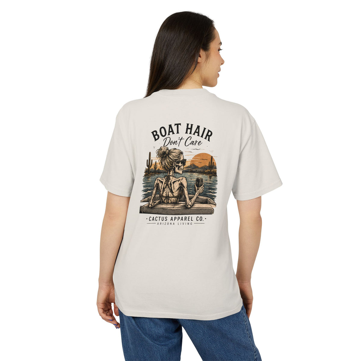 Boat Hair Don't Care Tee — Sunset Lake Skeleton Graphic T-Shirt | Skeleton Collection