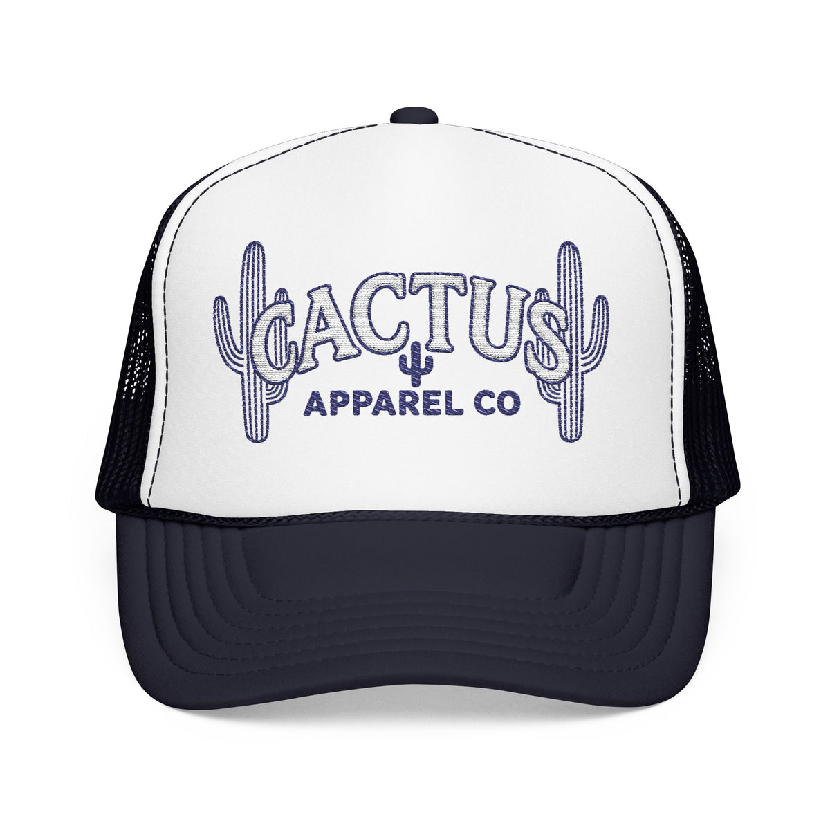 Cactus Foam Trucker Hat — Deep Blue Embroidered Cacti Logo