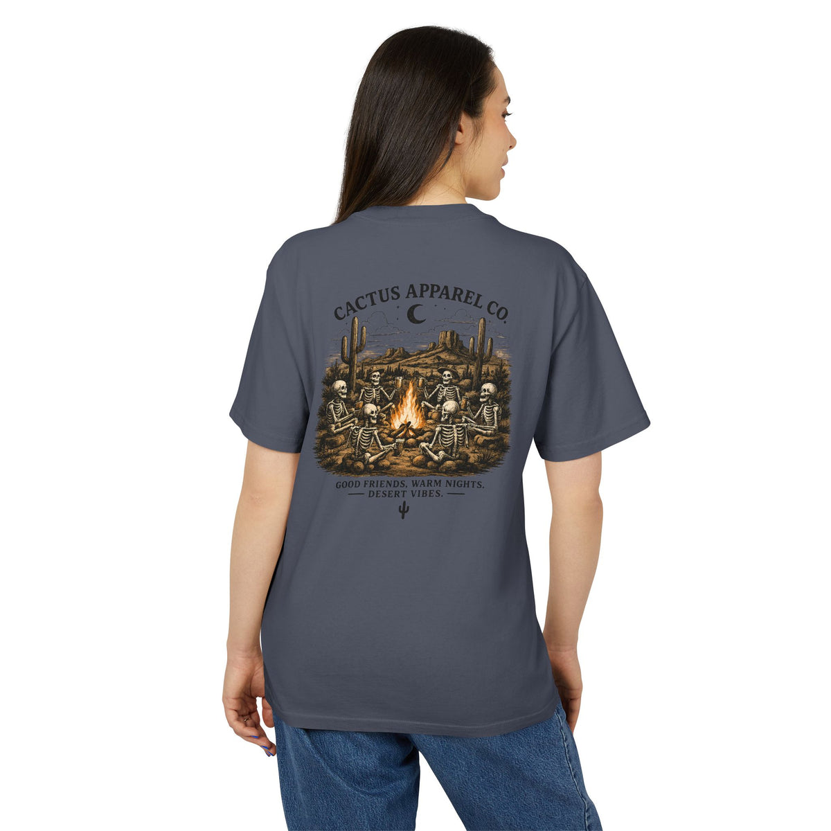 Cactus Campfire Tee — Desert Campfire Graphic T‑Shirt | Skeleton Collection