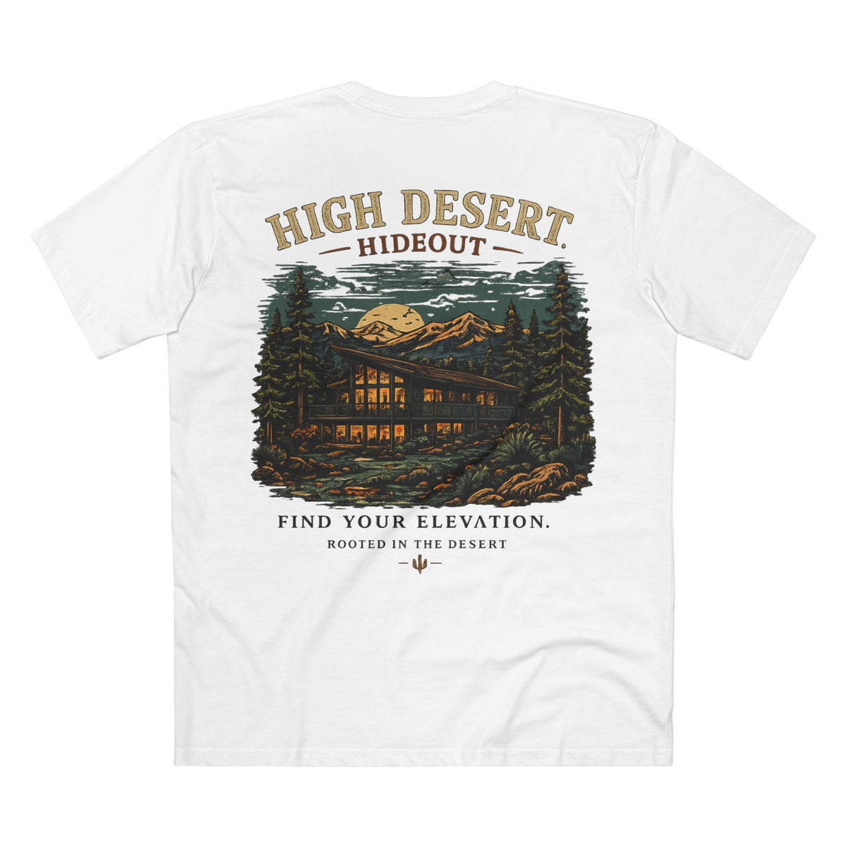 High Desert Hideout Tee — Cabin Nightscape Graphic T-Shirt | Summer 26' Collection