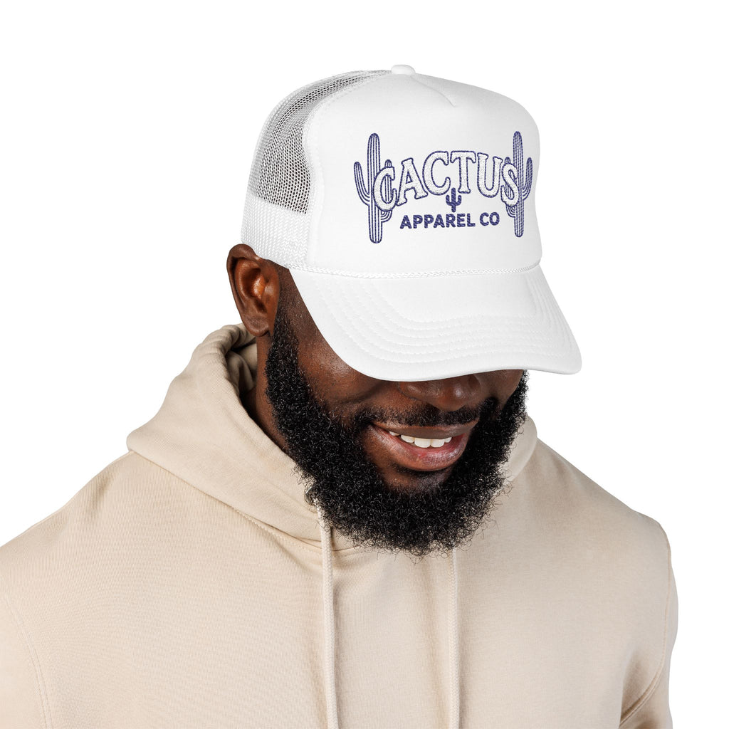 Cactus Foam Trucker Hat — Deep Blue Embroidered Cacti Logo