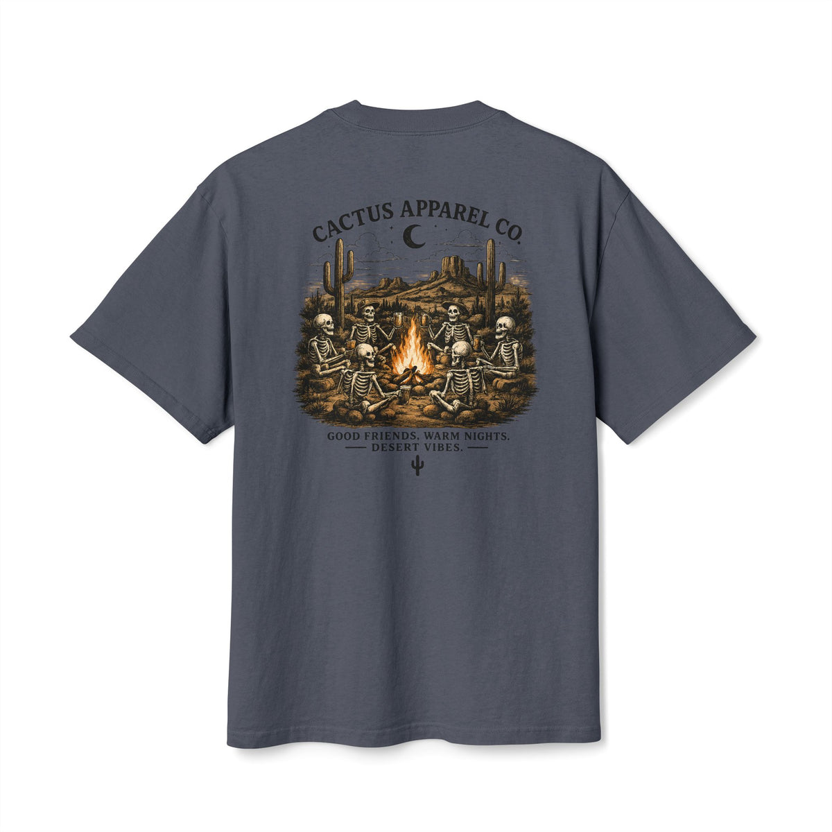Cactus Campfire Tee — Desert Campfire Graphic T‑Shirt | Skeleton Collection