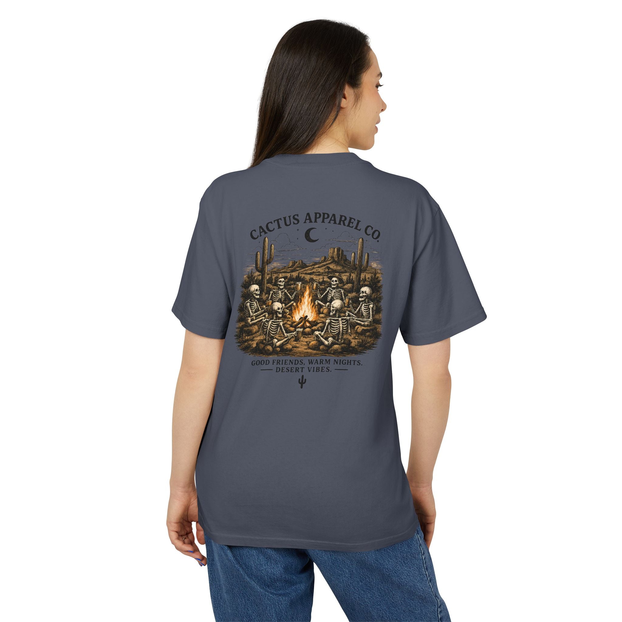 Cactus Campfire Tee — Desert Campfire Graphic T‑Shirt | Skeleton Collection