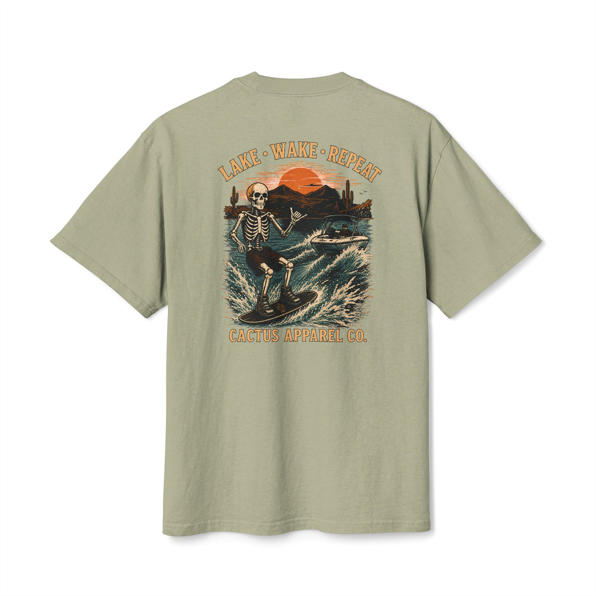 Surf Skeleton Vintage Tee — "Lake · Wake · Repeat" Skeleton Graphic T-Shirt | Skeleton Collection