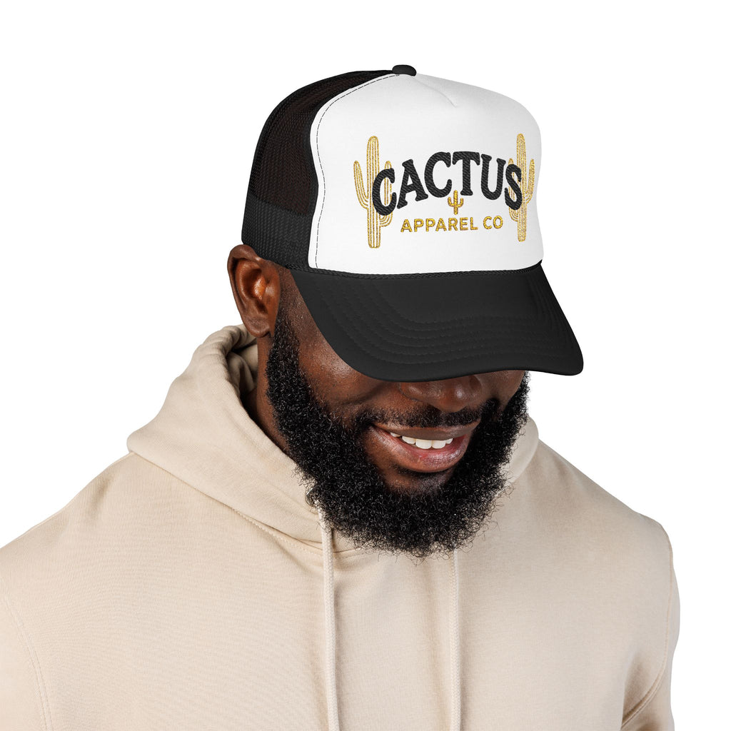 Cactus Foam Trucker Hat — Gold Embroidered Cacti Logo
