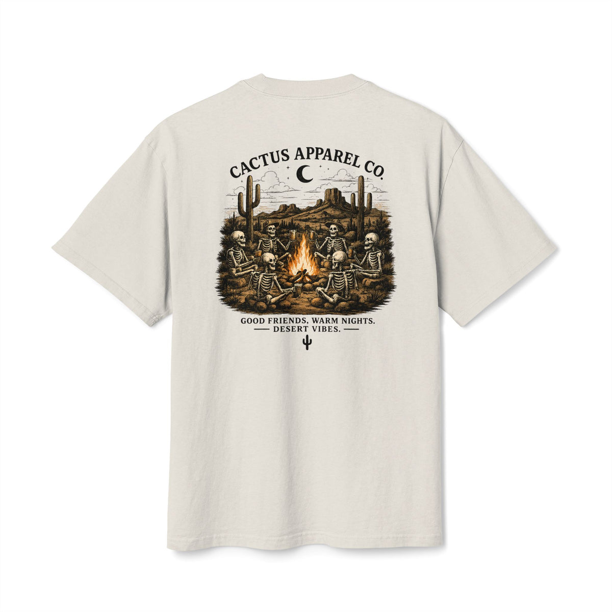 Cactus Campfire Tee — Desert Campfire Graphic T‑Shirt | Skeleton Collection