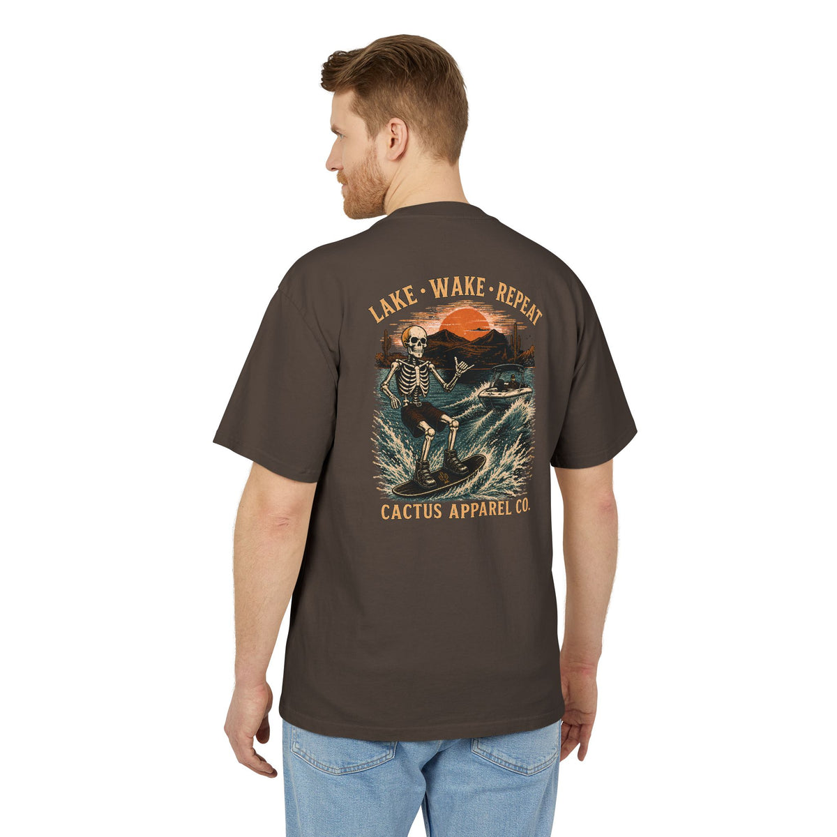 Surf Skeleton Vintage Tee — "Lake · Wake · Repeat" Skeleton Graphic T-Shirt | Skeleton Collection