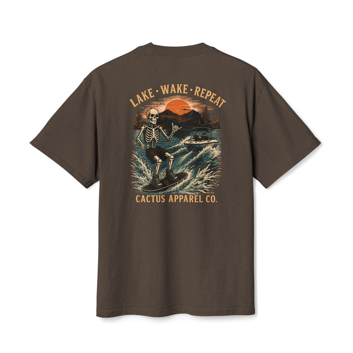 Surf Skeleton Vintage Tee — "Lake · Wake · Repeat" Skeleton Graphic T-Shirt | Skeleton Collection