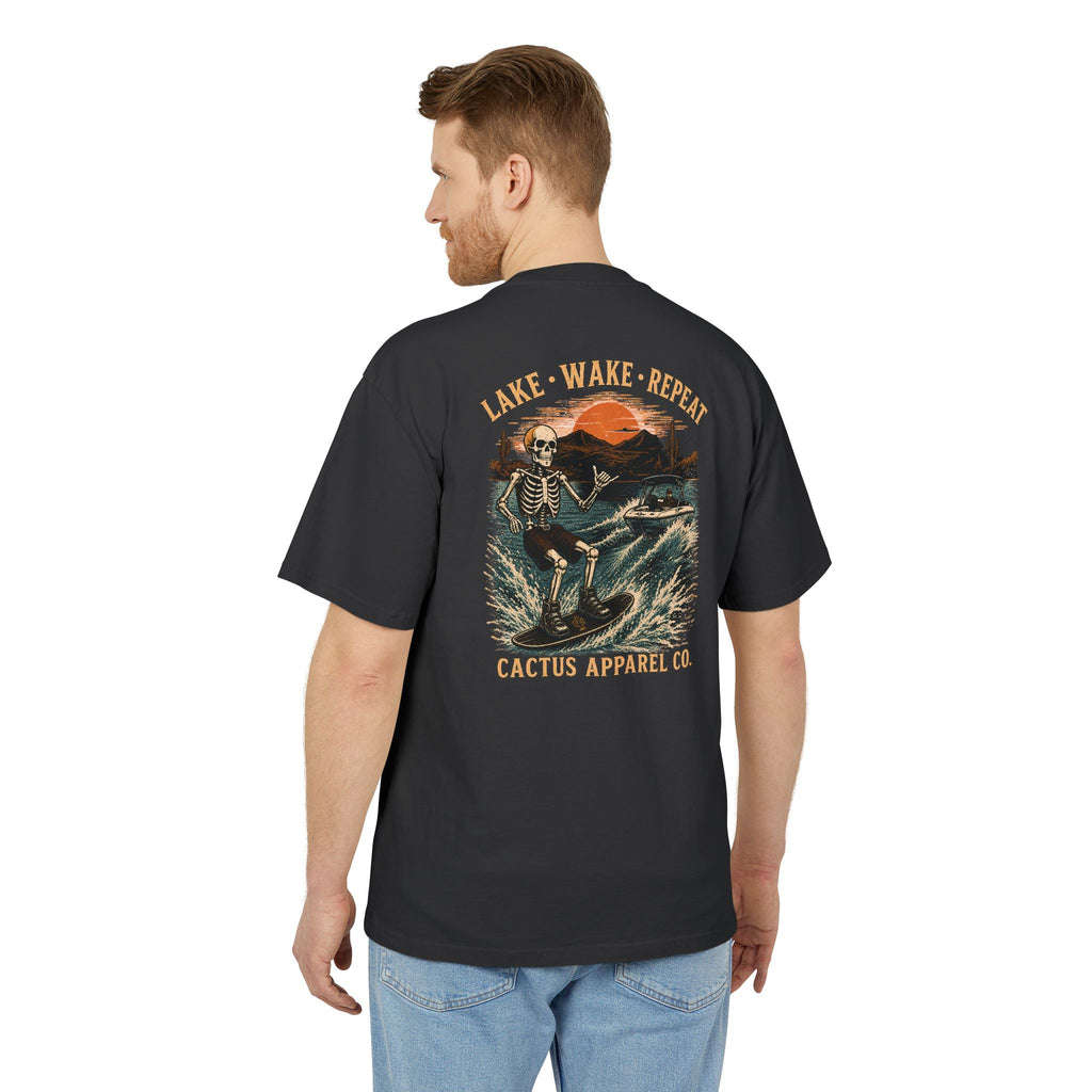 Surf Skeleton Vintage Tee — "Lake · Wake · Repeat" Skeleton Graphic T-Shirt | Skeleton Collection