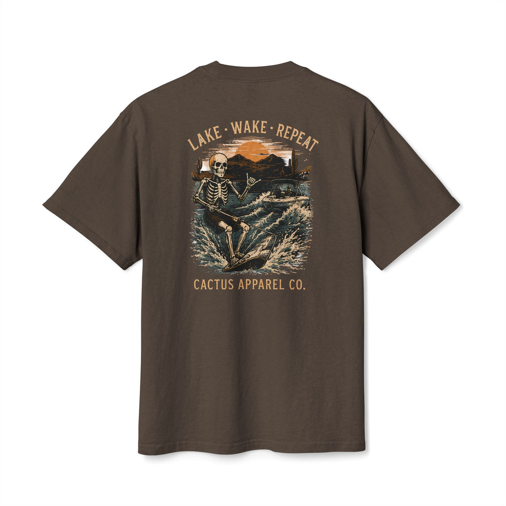 Surf Skeleton Vintage Tee — "Lake · Wake · Repeat" Skeleton Graphic T-Shirt | Skeleton Collection