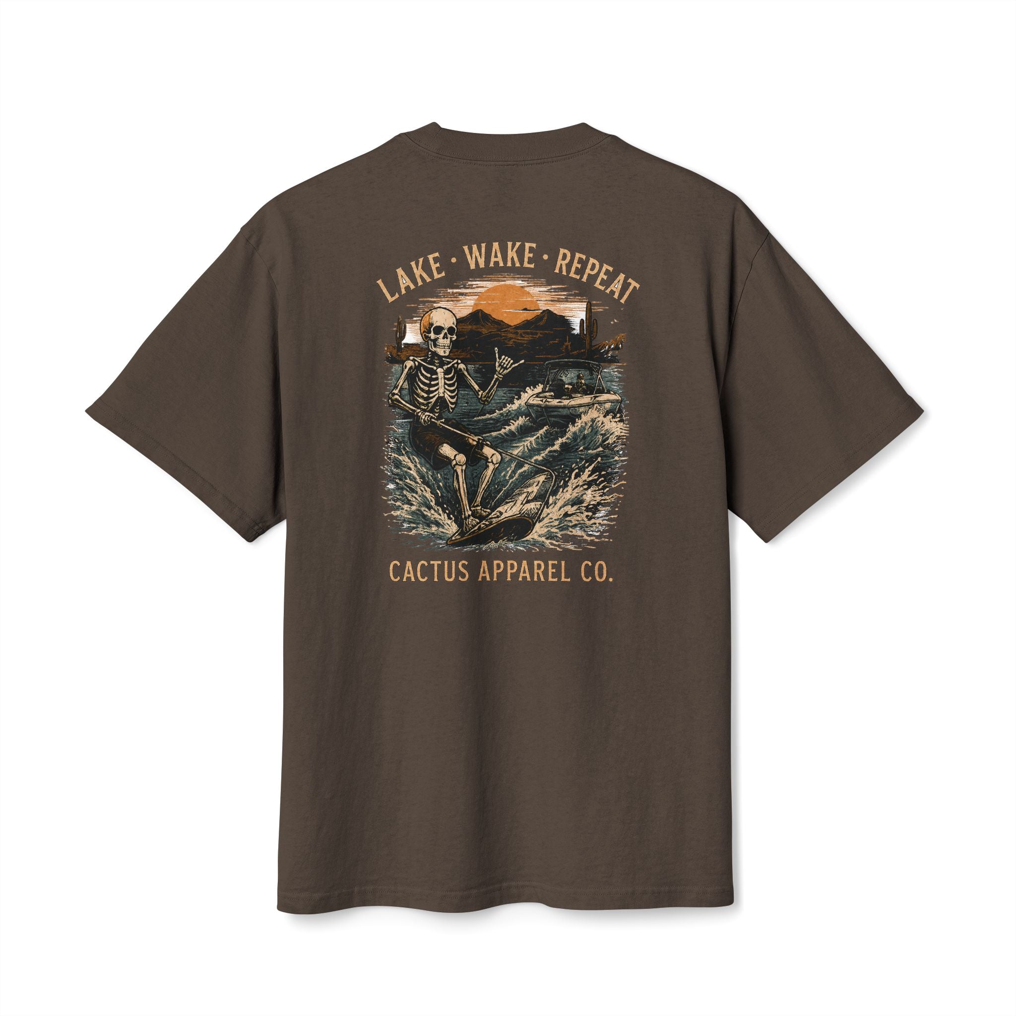 Surf Skeleton Vintage Tee — "Lake · Wake · Repeat" Skeleton Graphic T-Shirt | Skeleton Collection
