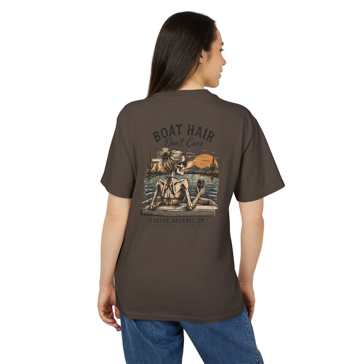 Boat Hair Don't Care Tee — Sunset Lake Skeleton Graphic T-Shirt | Skeleton Collection