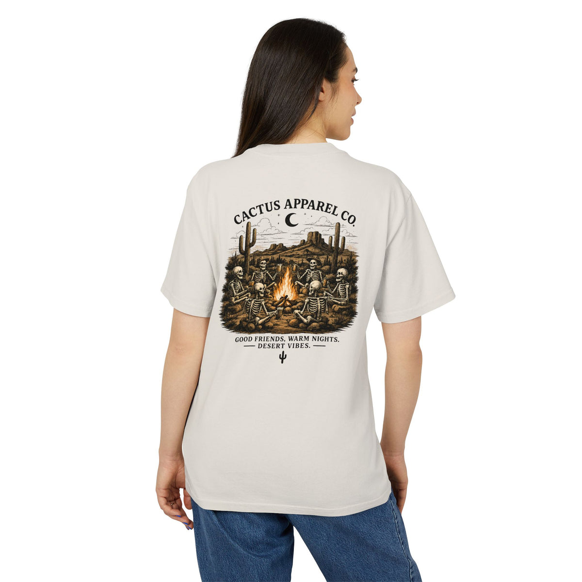 Cactus Campfire Tee — Desert Campfire Graphic T‑Shirt | Skeleton Collection