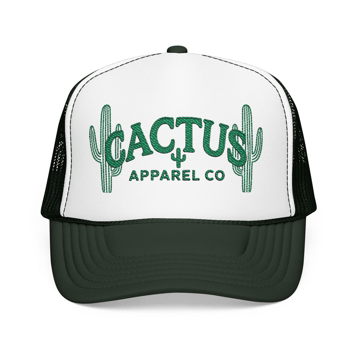 Cactus Foam Trucker Hat — Green Embroidered Cacti Logo