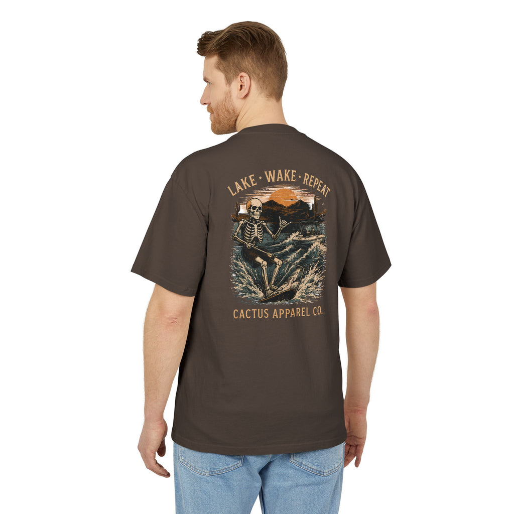 Surf Skeleton Vintage Tee — "Lake · Wake · Repeat" Skeleton Graphic T-Shirt | Skeleton Collection