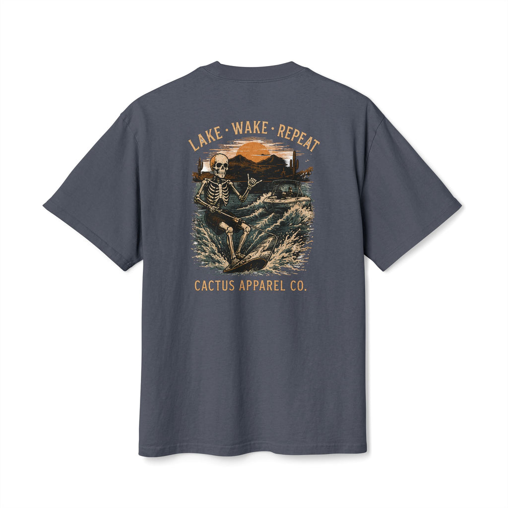 Surf Skeleton Vintage Tee — "Lake · Wake · Repeat" Skeleton Graphic T-Shirt | Skeleton Collection