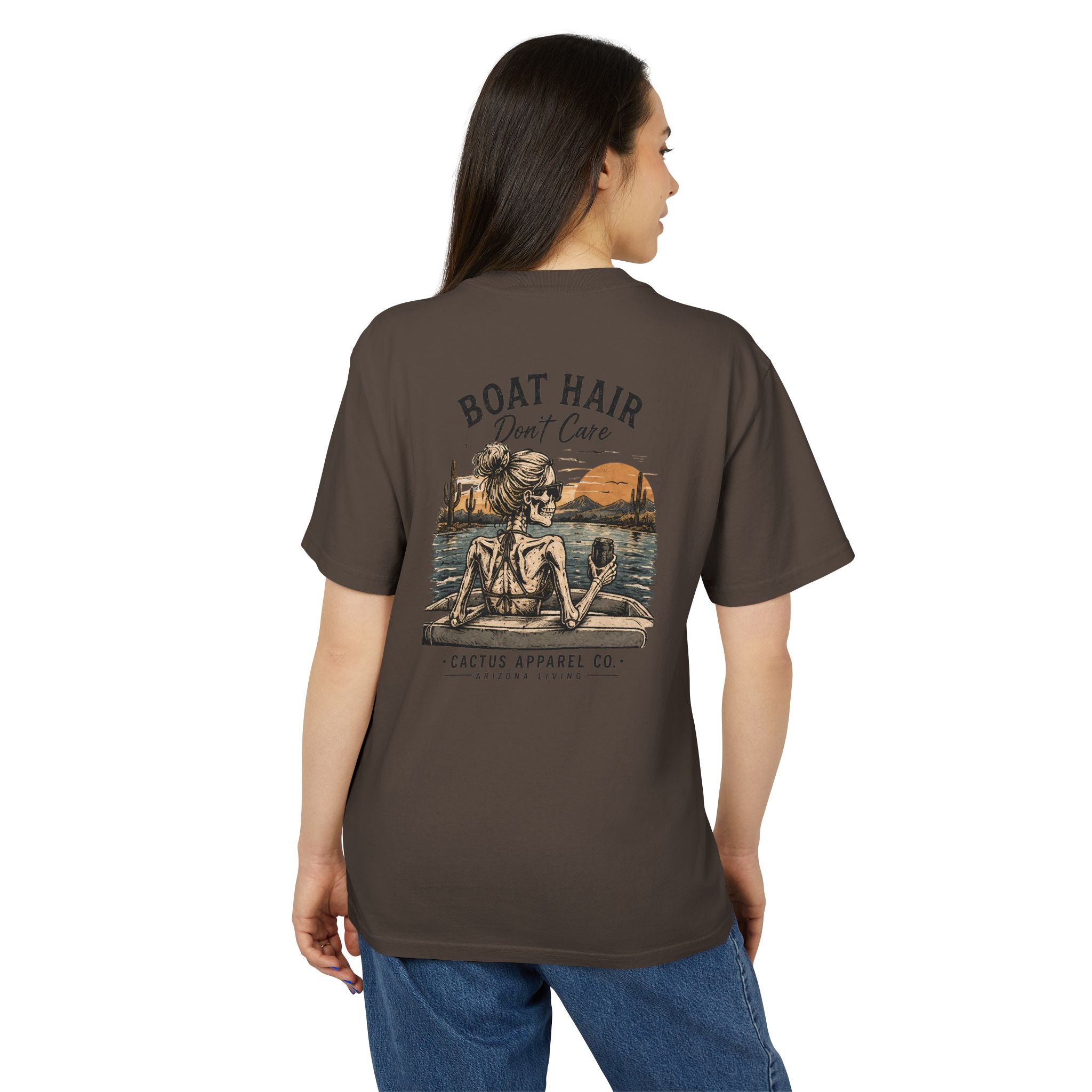 Boat Hair Don't Care Tee — Sunset Lake Skeleton Graphic T-Shirt | Skeleton Collection