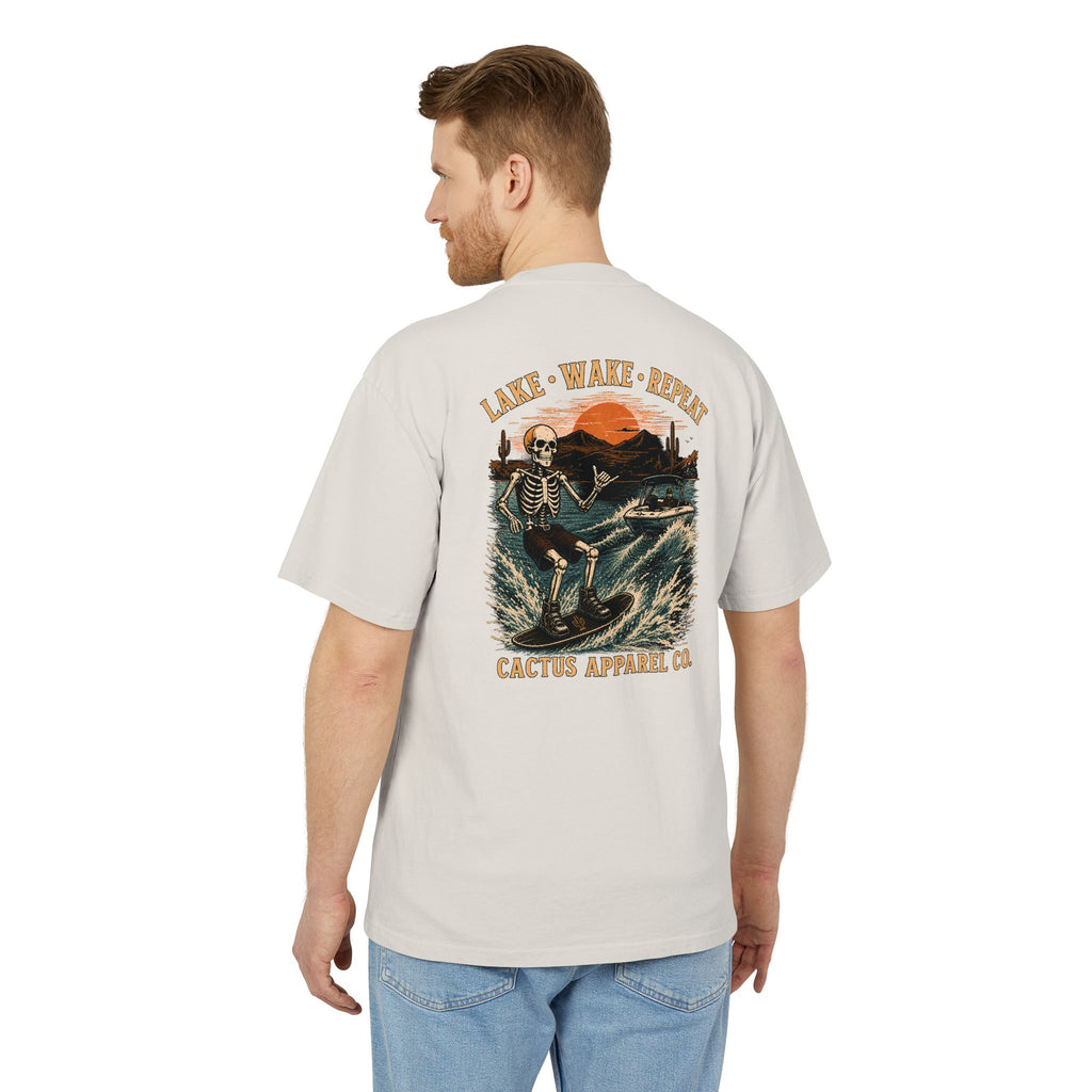 Surf Skeleton Vintage Tee — "Lake · Wake · Repeat" Skeleton Graphic T-Shirt | Skeleton Collection