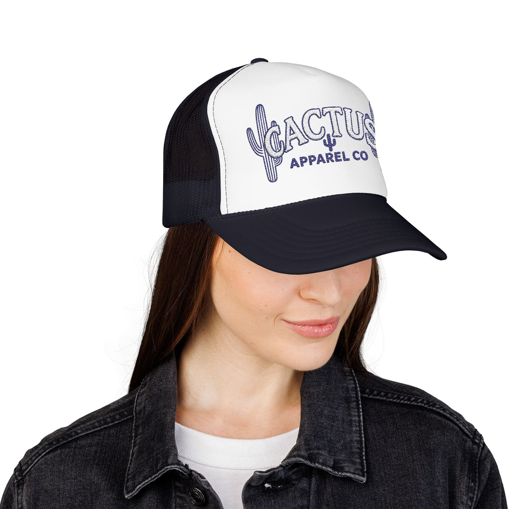 Cactus Foam Trucker Hat — Deep Blue Embroidered Cacti Logo