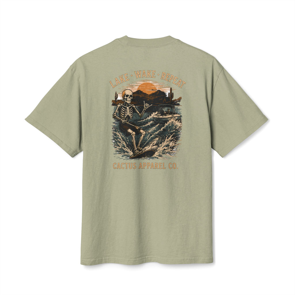 Surf Skeleton Vintage Tee — "Lake · Wake · Repeat" Skeleton Graphic T-Shirt | Skeleton Collection
