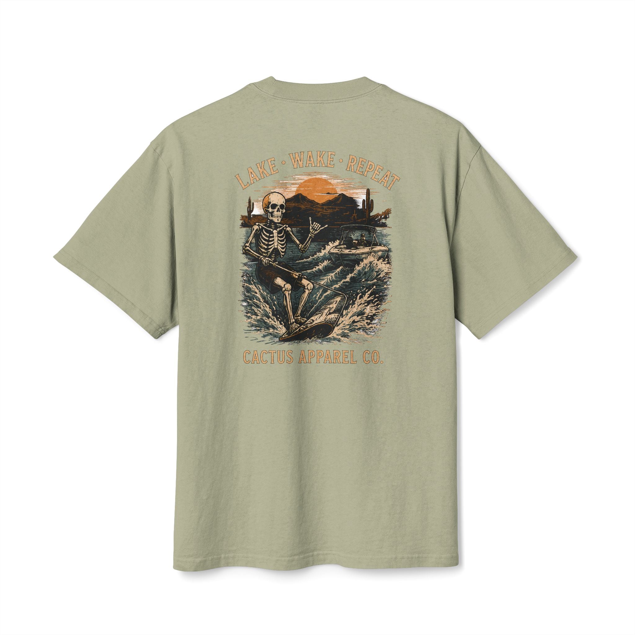 Surf Skeleton Vintage Tee — "Lake · Wake · Repeat" Skeleton Graphic T-Shirt | Skeleton Collection