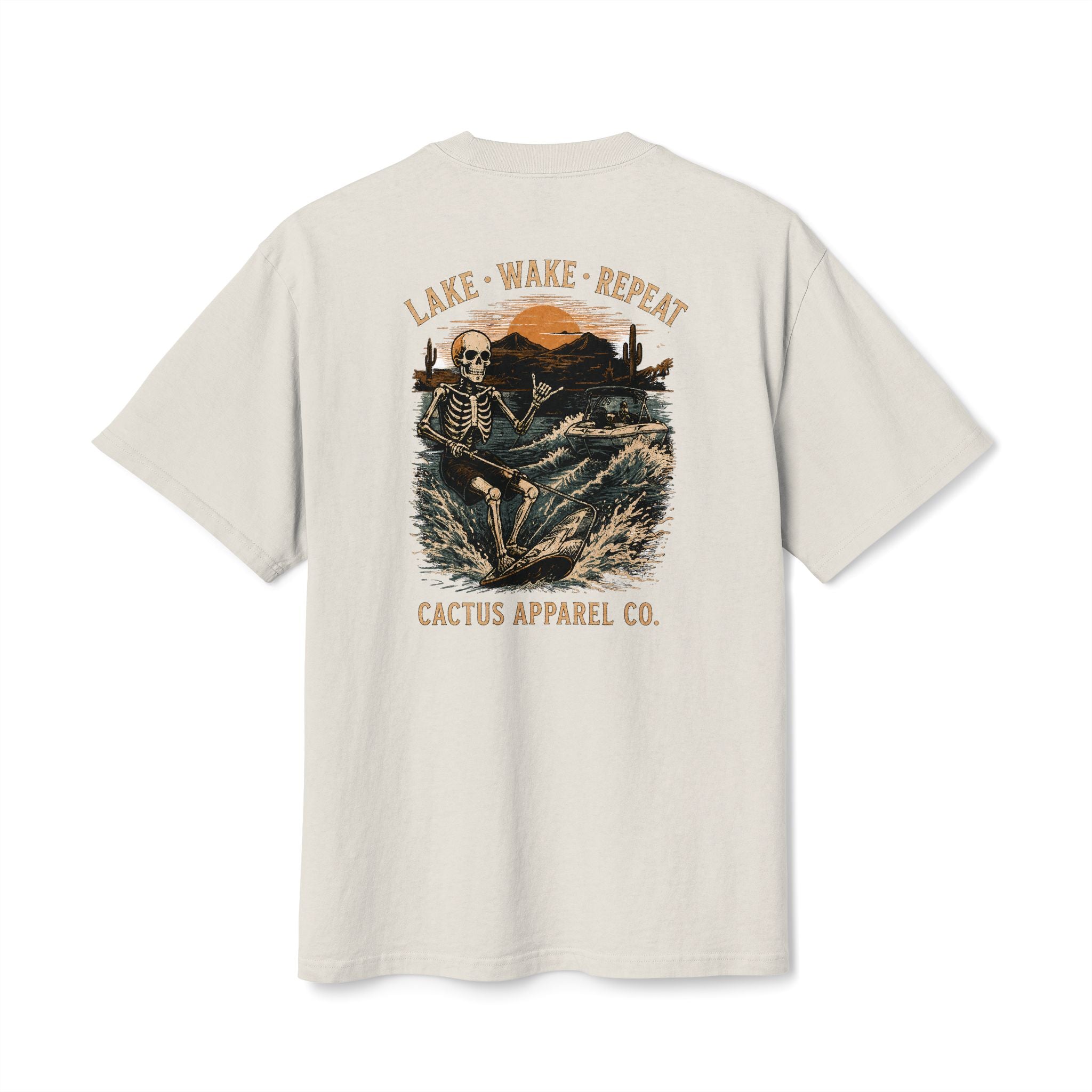 Surf Skeleton Vintage Tee — "Lake · Wake · Repeat" Skeleton Graphic T-Shirt | Skeleton Collection