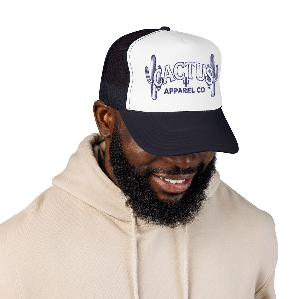 Cactus Foam Trucker Hat — Deep Blue Embroidered Cacti Logo