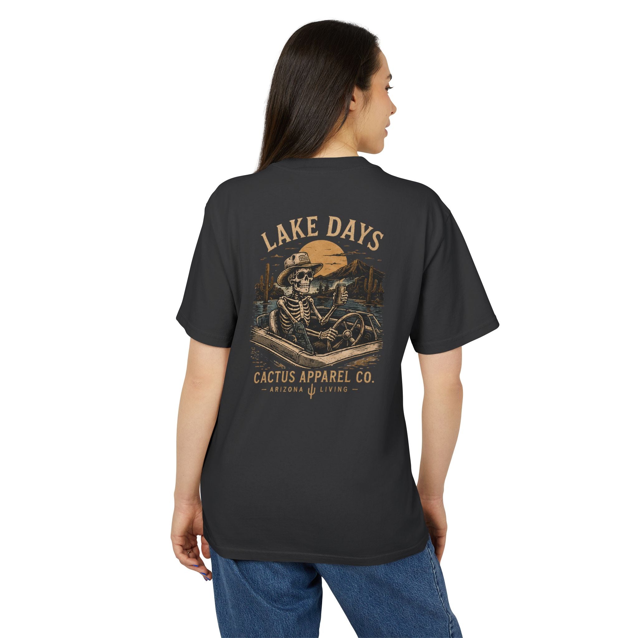 Lake Days Cactus Tee — Vintage Desert Skeleton & Boat Graphic T-Shirt | Skeleton Collection