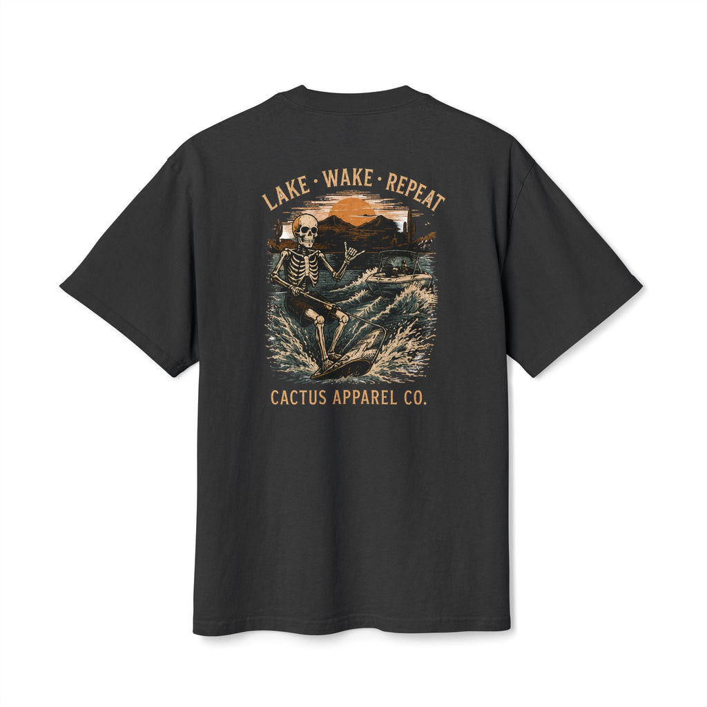 Surf Skeleton Vintage Tee — "Lake · Wake · Repeat" Skeleton Graphic T-Shirt | Skeleton Collection