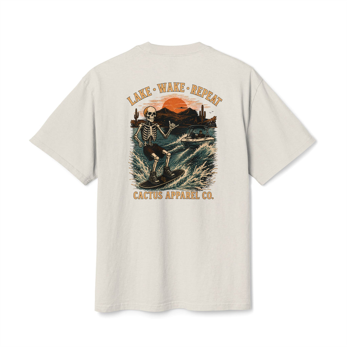 Surf Skeleton Vintage Tee — "Lake · Wake · Repeat" Skeleton Graphic T-Shirt | Skeleton Collection
