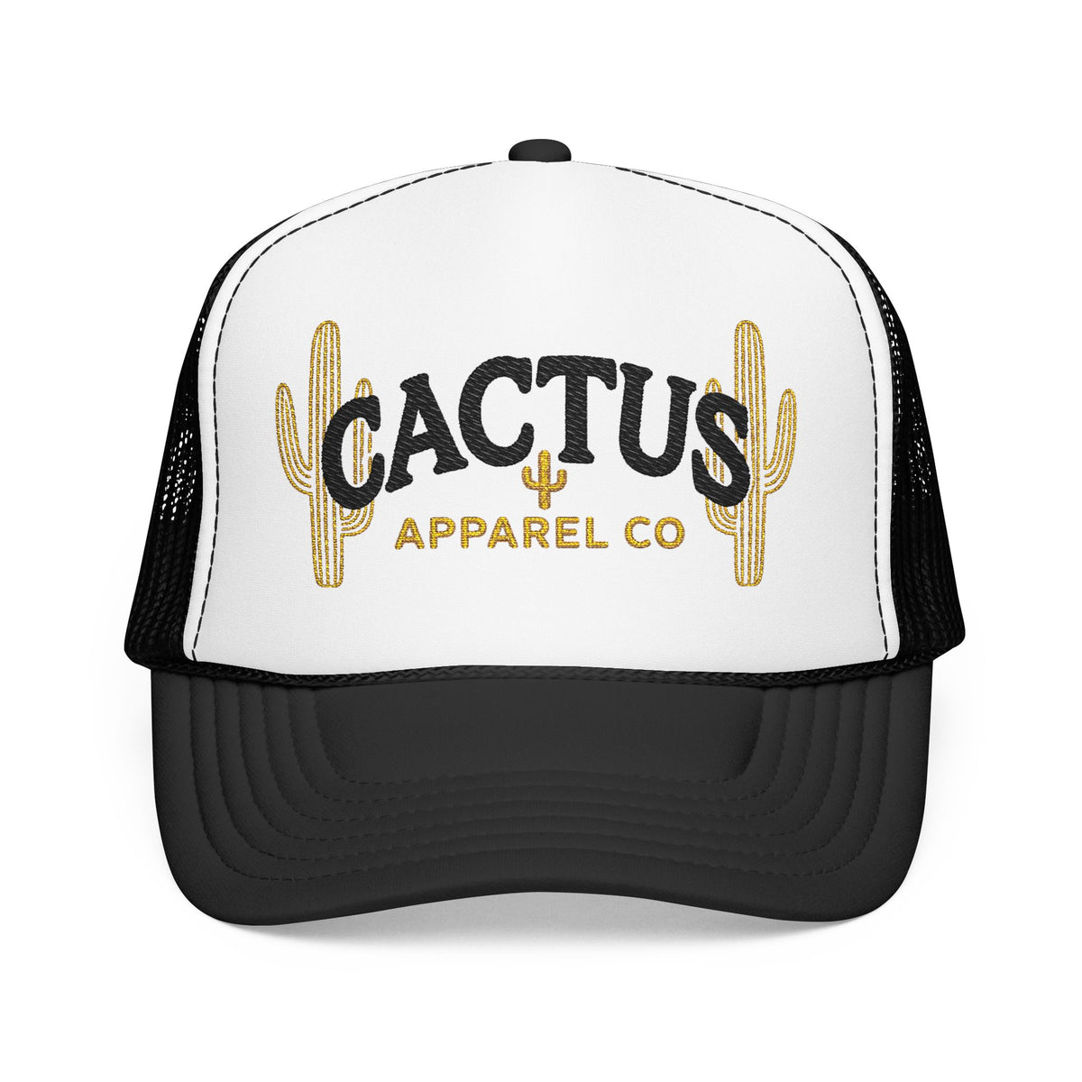 Cactus Foam Trucker Hat — Gold Embroidered Cacti Logo