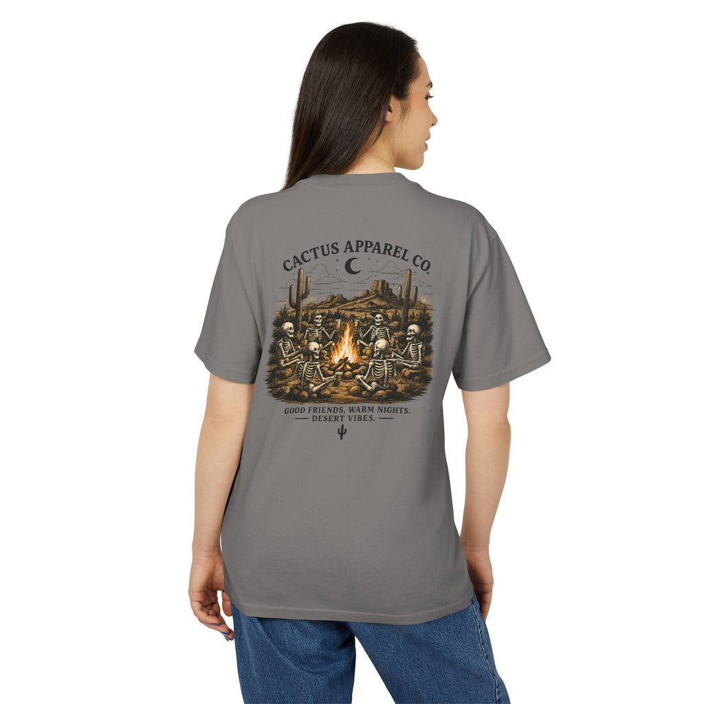 Cactus Campfire Tee — Desert Campfire Graphic T‑Shirt | Skeleton Collection