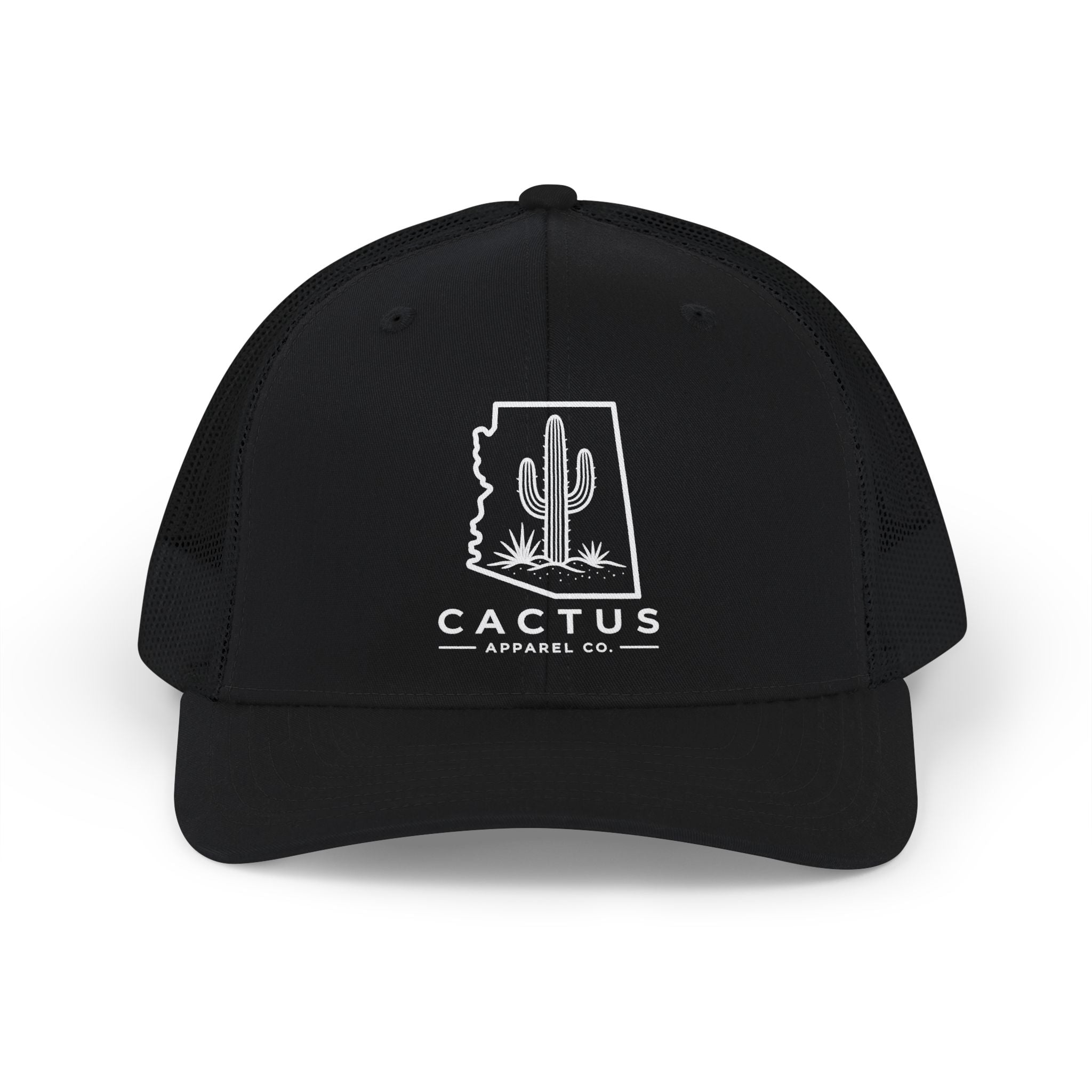 Cactus Apparel Co. Logo Trucker Snapback— Black w/ White Logo