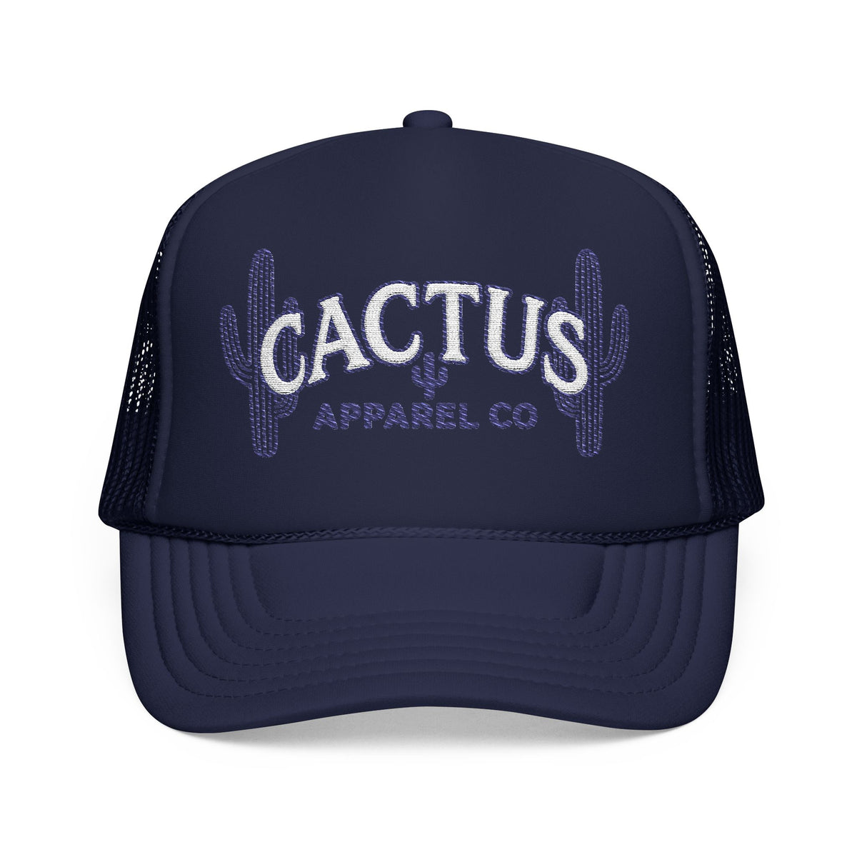 Cactus Foam Trucker Hat — Deep Blue Embroidered Cacti Logo