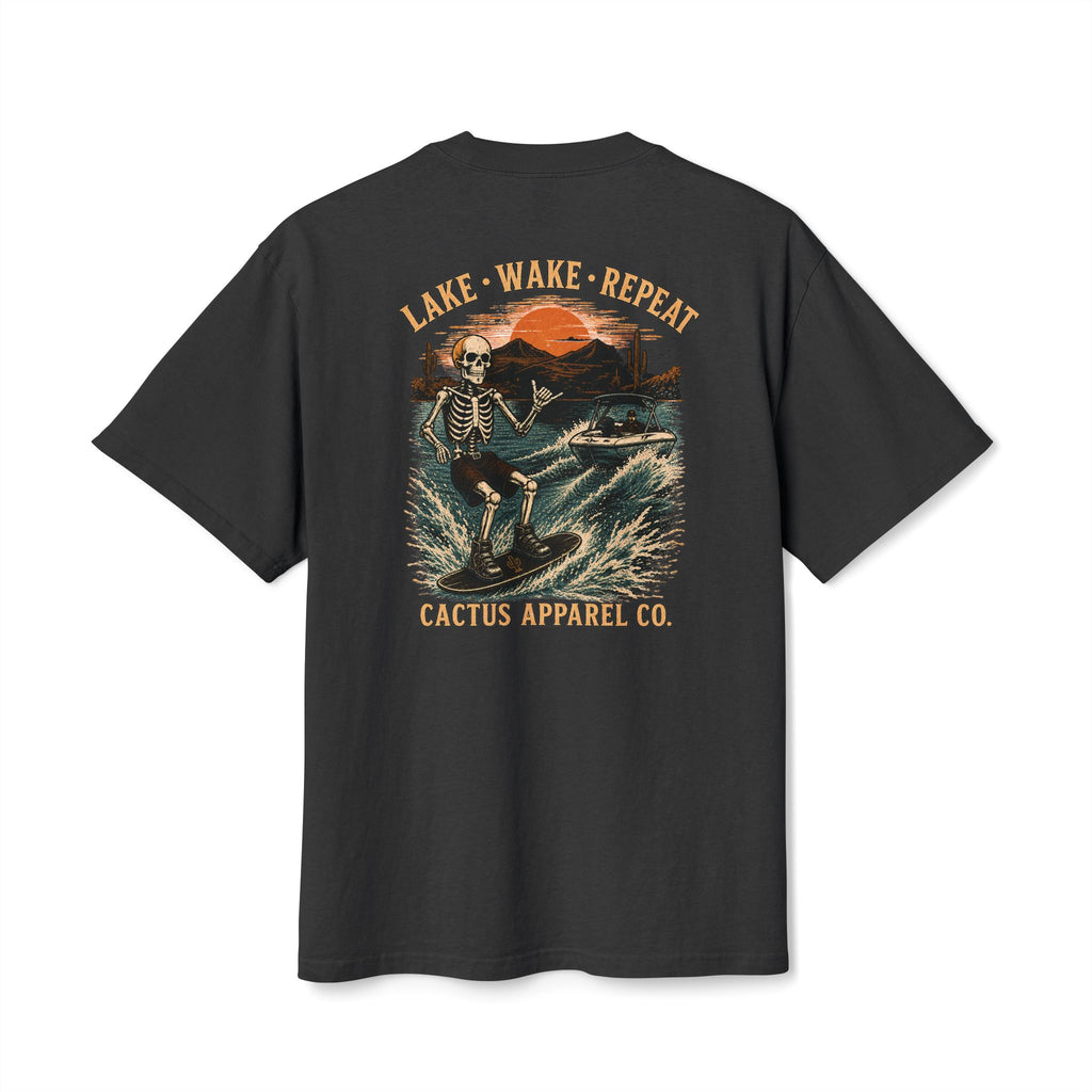 Surf Skeleton Vintage Tee — "Lake · Wake · Repeat" Skeleton Graphic T-Shirt | Skeleton Collection