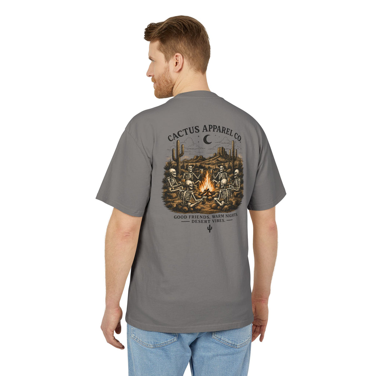 Cactus Campfire Tee — Desert Campfire Graphic T‑Shirt | Skeleton Collection