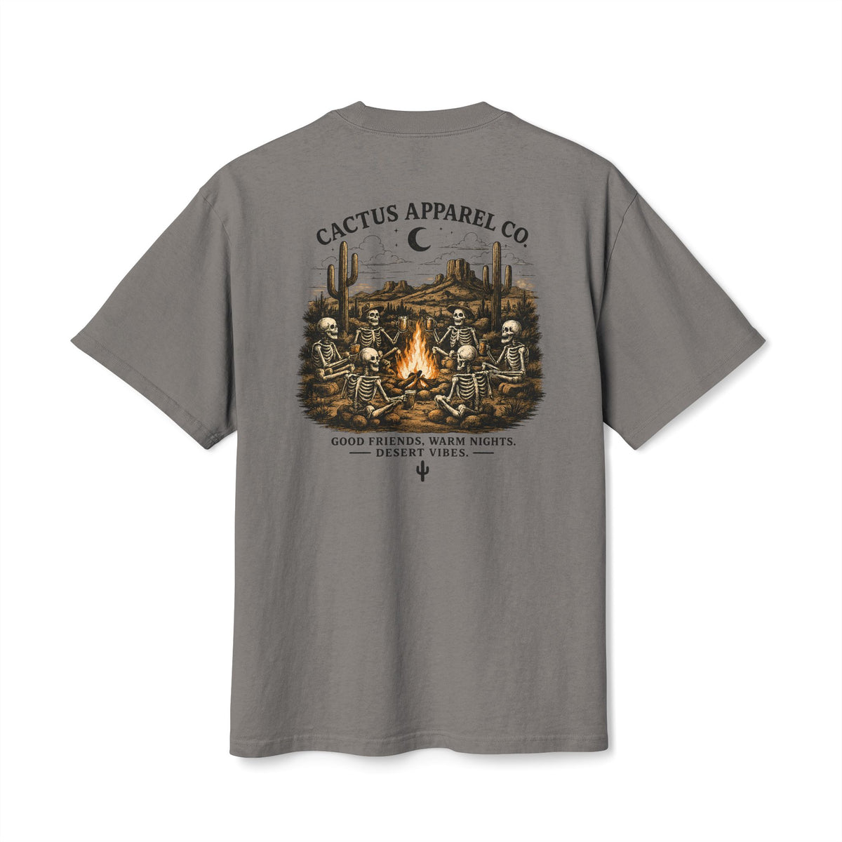Cactus Campfire Tee — Desert Campfire Graphic T‑Shirt | Skeleton Collection