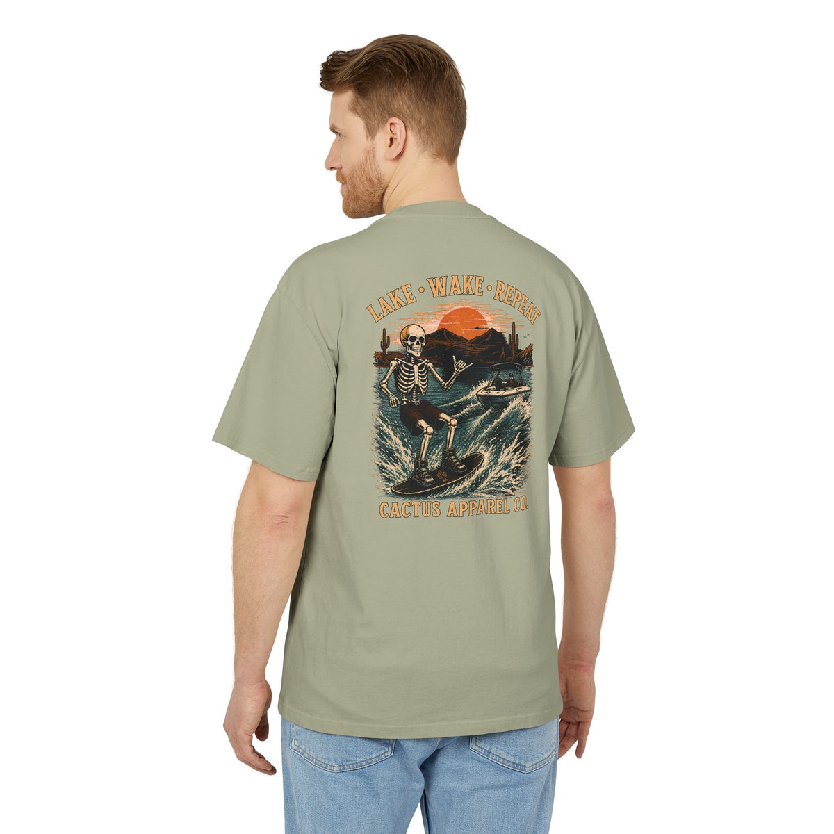 Surf Skeleton Vintage Tee — "Lake · Wake · Repeat" Skeleton Graphic T-Shirt | Skeleton Collection