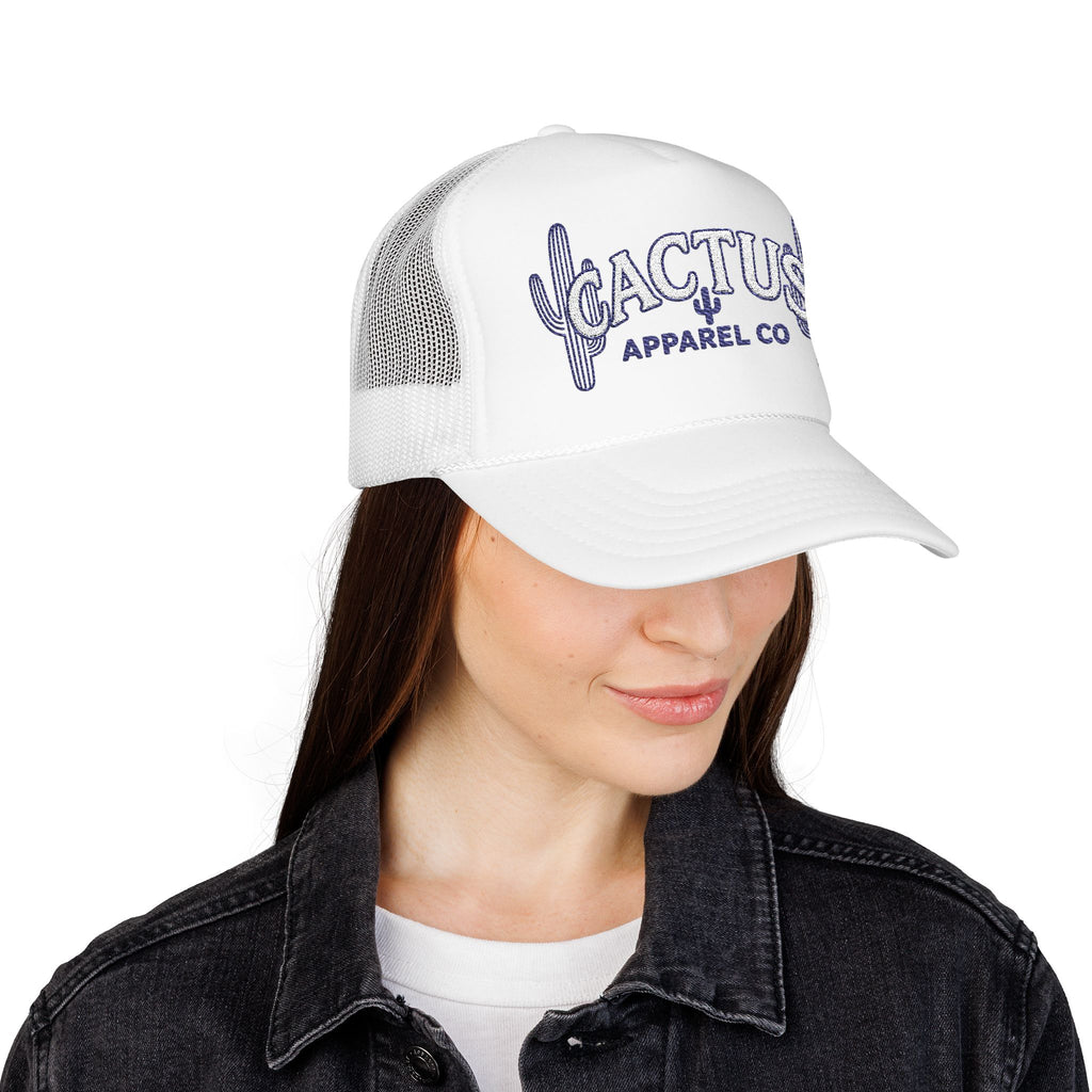 Cactus Foam Trucker Hat — Deep Blue Embroidered Cacti Logo